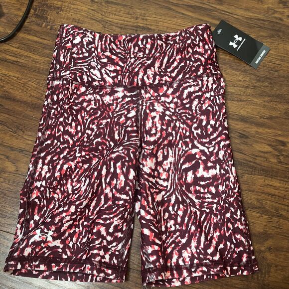 Under Armour HeatGear Armour All Over Print Bike Shorts Black Rose/Pink XS - Picture 1 of 3